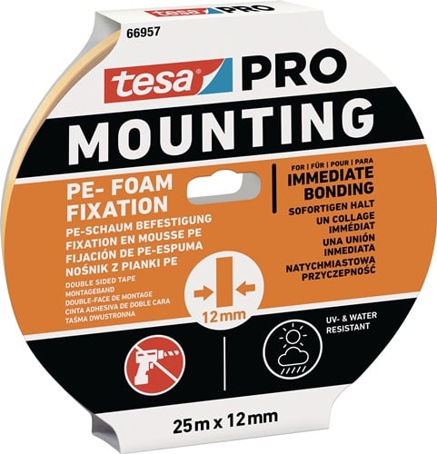 Tesa Montageband | wit | lengte 25 m | breedte 12 mm | 24 stuks - 66957-00000-00 66957-00000-00