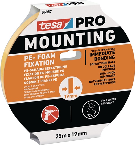 Tesa Montageband | wit | lengte 25 m | breedte 19 mm | 16 stuks - 66957-00010-00 66957-00010-00