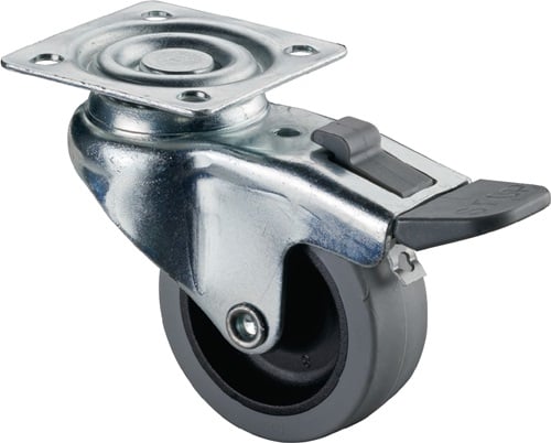 BS Rollen Zwenkwiel met totaalklem | wiel-d. 50 mm draagvermogen 35 kg | met schroefplaat glijlagers | rubber grijs | 1 stuk - A220.A80.050