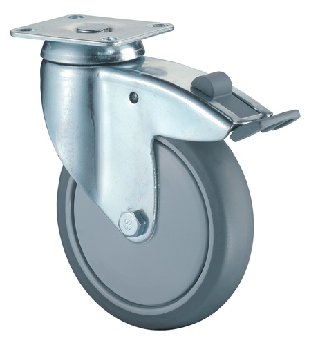BS Rollen Zwenkwiel met totaalklem | wiel-d. 125 mm draagvermogen 100 kg | met schroefplaat kogellager | rubber grijs | 1 stuk - C120.A85.125