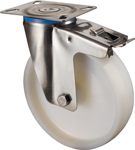 BS Rollen Zwenkwiel | wiel d. 125 mm draagvermogen 130 kg | met totale rem van kunststof | 95x80 mm | 1 stuk - H120.A90.125 H120.A90.125