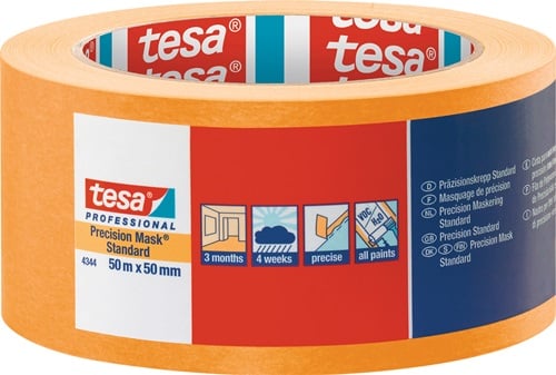 Tesa Precisie afplaktape | glad | lichtbeige | lengte 50 m | breedte 50 mm | wiel | 3 stuks - 04344-00000-00 04344-00000-00