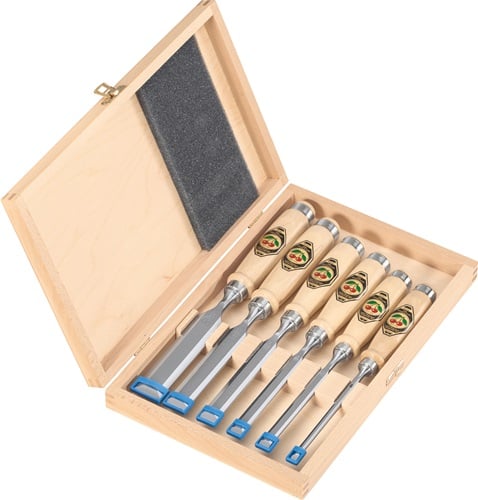 Kirschen Steekbeitelset | 6,10,12,16,20,26 mm | heft van wit beukenhout Ulm vorm | 6-delig | houten kist | 1 stuk - 1101000 - 1101000