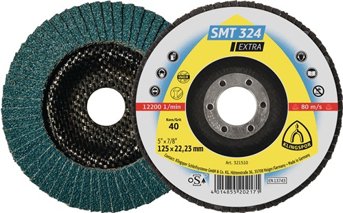 Klingspor Lamellenschuurschijf | d. 115 mm korreling 40 12graden conisch | RVS zirkoniumkorund | 10 stuks - 321509 321509