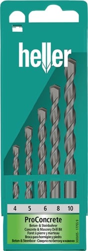 Heller Beton-/steenboorset | 5-delig | d. 4 / 5 / 6 / 8 / 10 mm | 1 stuk - 17755 - 17755