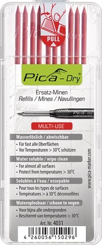 Pica Vullingen-set | 10x rood | vochtig afneembaar 10 stiften/set | 1 stuk - 4031 - 4031