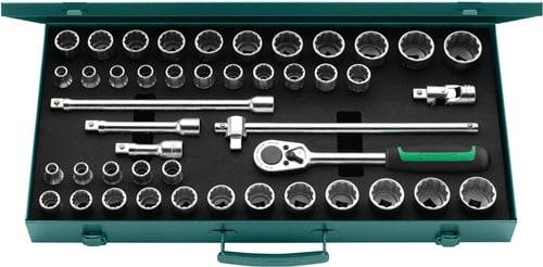 Stahlwille Dopsleutelset | 45-delig 1/2 inch | sleutelwijdtes 10-13 mm 3/8-1 1/4 inch | aantal tanden 36 12-kant | 1 stuk - 96030140 96030140
