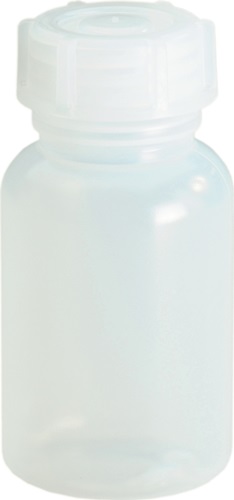 Hunersdorff Fles met wijde hals | totale hoogte 154 mm totaal d. 77 mm | polyethyleen (LDPE) natuurlijke kleuren | vulopening d. 39,2 mm | inhoud 500