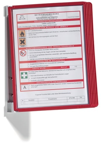 Durable Wandhouder | 5 zichtpanelen | rood | met profielframef. | 1 stuk - 555103 555103