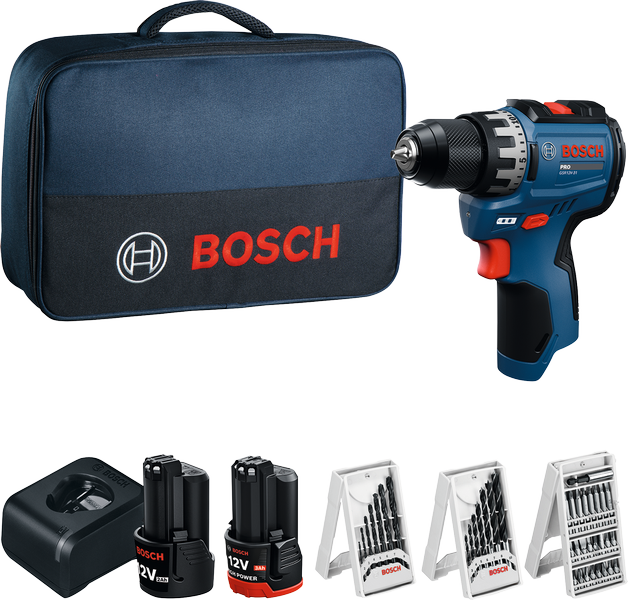 Bosch Blauw GSR 12V-31 Accu schroefboormachine 12V | 1x 2,0Ah + 1x 3,0Ah accu + GAL 12V-20 + accessoires | In tas - 06019S6005