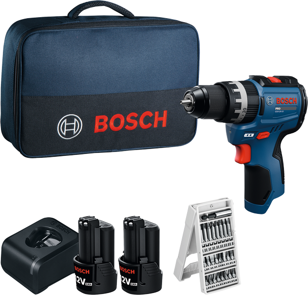 Bosch Blauw GSB 12V-31 Accu klopboorschroefmachine 12V | 2x GBA 12V 2,0Ah + GAL 12V-20 + 25-delige bitset | In tas - 06019S6103