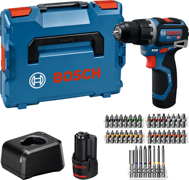 Bosch Blauw GSB 12V-32 Accu klopboorschroefmachine 12V | 2x 2,0Ah accu + GAL 12V-20 lader + 40-delige accessoireset | In L-Boxx - 06019G9505