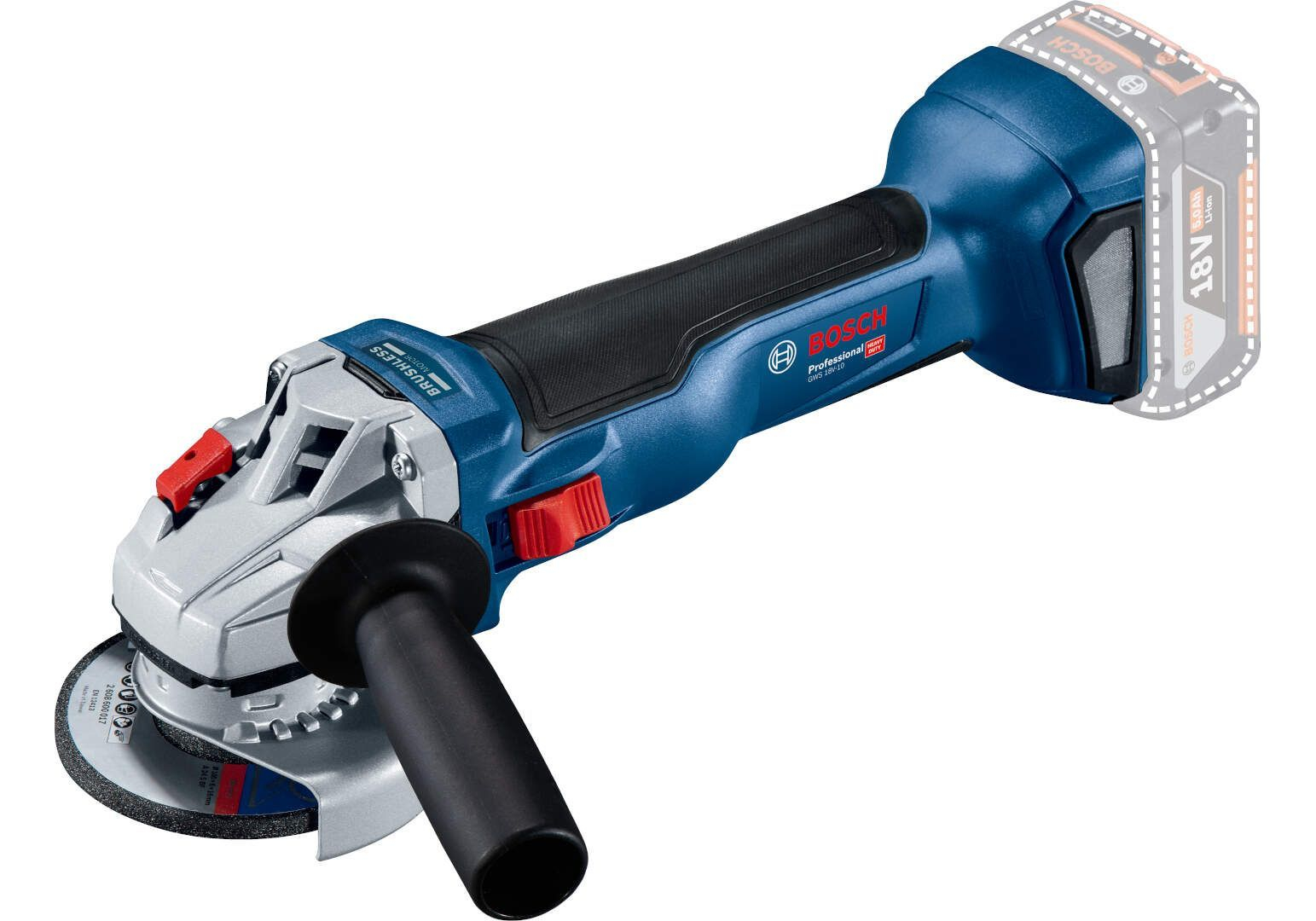 Bosch Blauw GWS 18V-10 Professional Solo | Haakse Slijper 125mm | zonder accu&apos;s en lader - 06019J4002