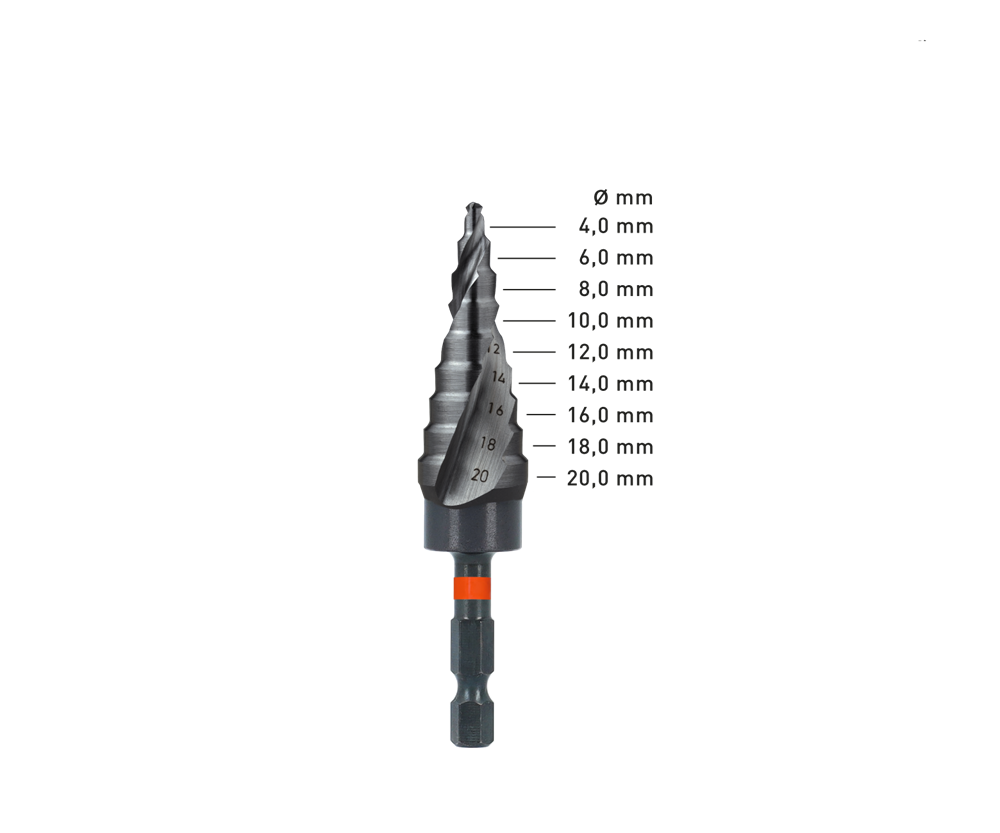 Rotec HSS Impact Trappenboor TiAlN Gecoat | Nr.1 E6.3 Ø4-20 - 425.0410