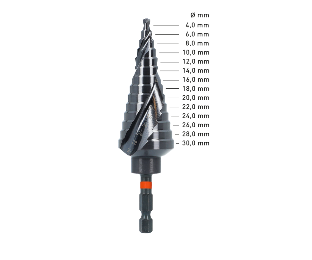 Rotec HSS Impact Trappenboor TiAlN Gecoat | Nr.2 E6.3 Ø4-30 - 425.0420