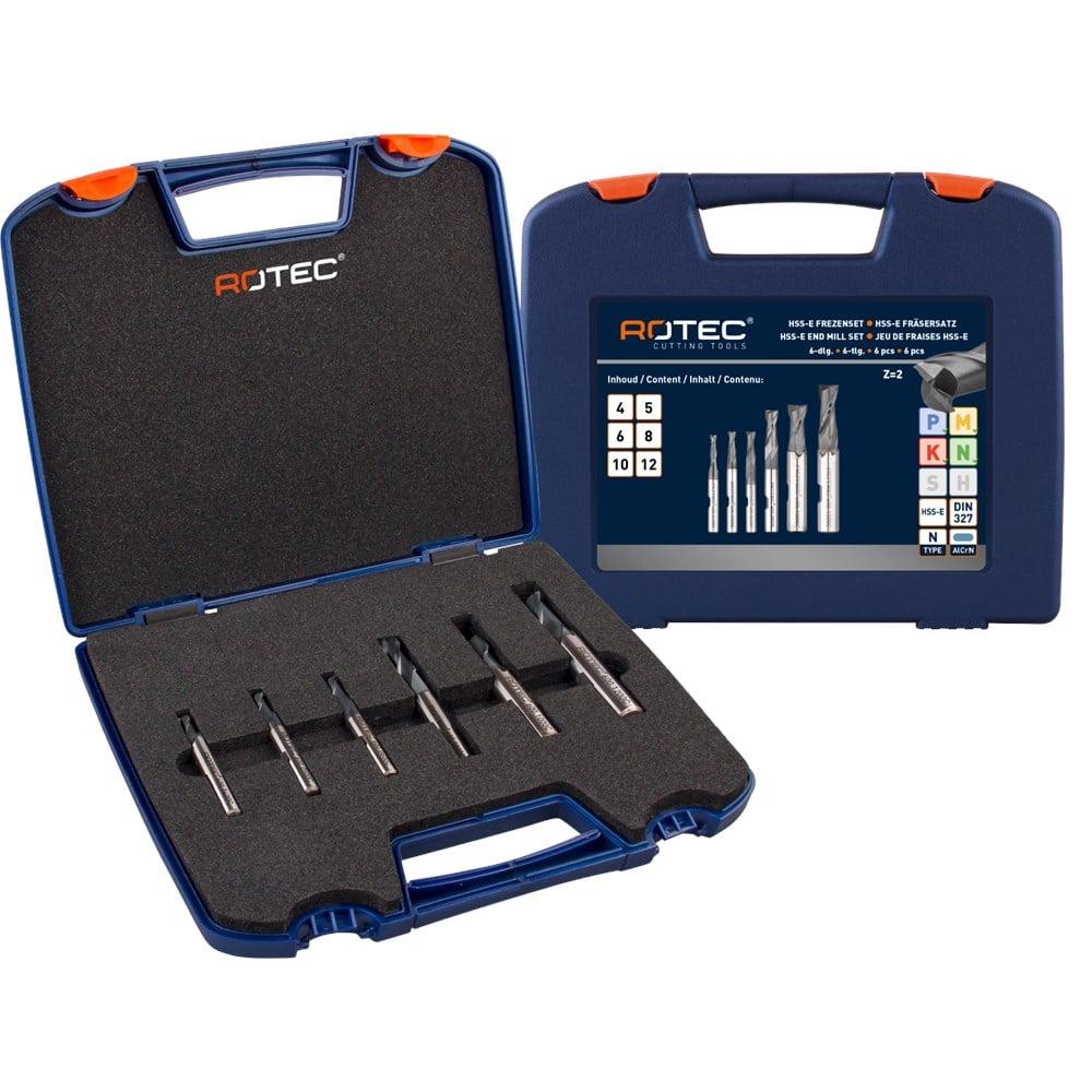 Rotec HSS-E spieb.frezenset &apos;600C&apos;, gec.ø4-12 DIN 327, 2-snijders, 6-dlg. set in ABS-cassette - 600.9412C