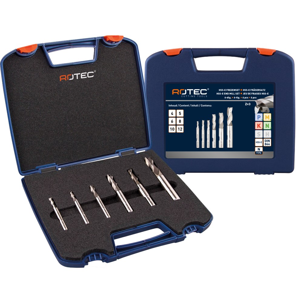 Rotec HSS-E uni.fr.set &apos;605&apos;,ongec.ø4-12,DIN844, Z3, 6dlg.ABS-cass - 6059412