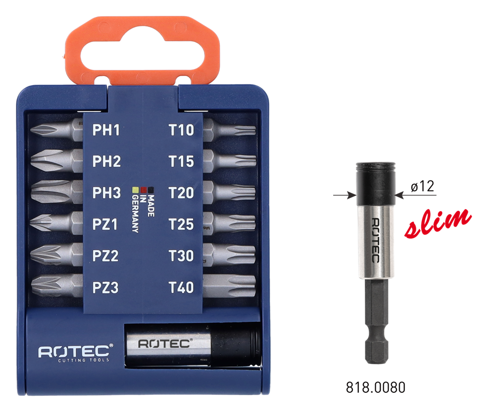 Rotec Bit-set | BASIC | Incl. bithouder 'SLIM' | Bits PH, PZ en TX | 13-delig - 825.0106