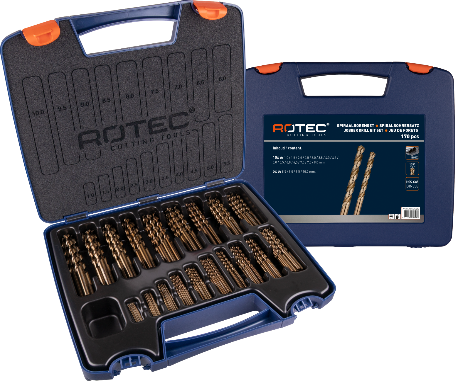 Rotec 170 dlg. Kunststof Cassette Spiraalboren Cobalt 1,0-10,0x0,5 mm - 900.0172K - 900.0172K