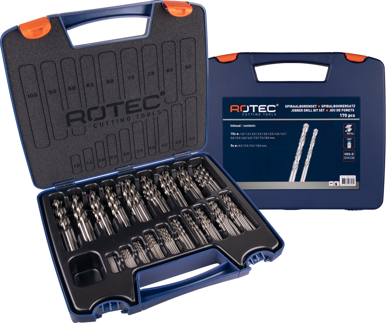 Rotec Spiraalborenset '105', DIN338, type N, 170-dlg, ø1-10 ABS - 900.0173K - 900.0173K