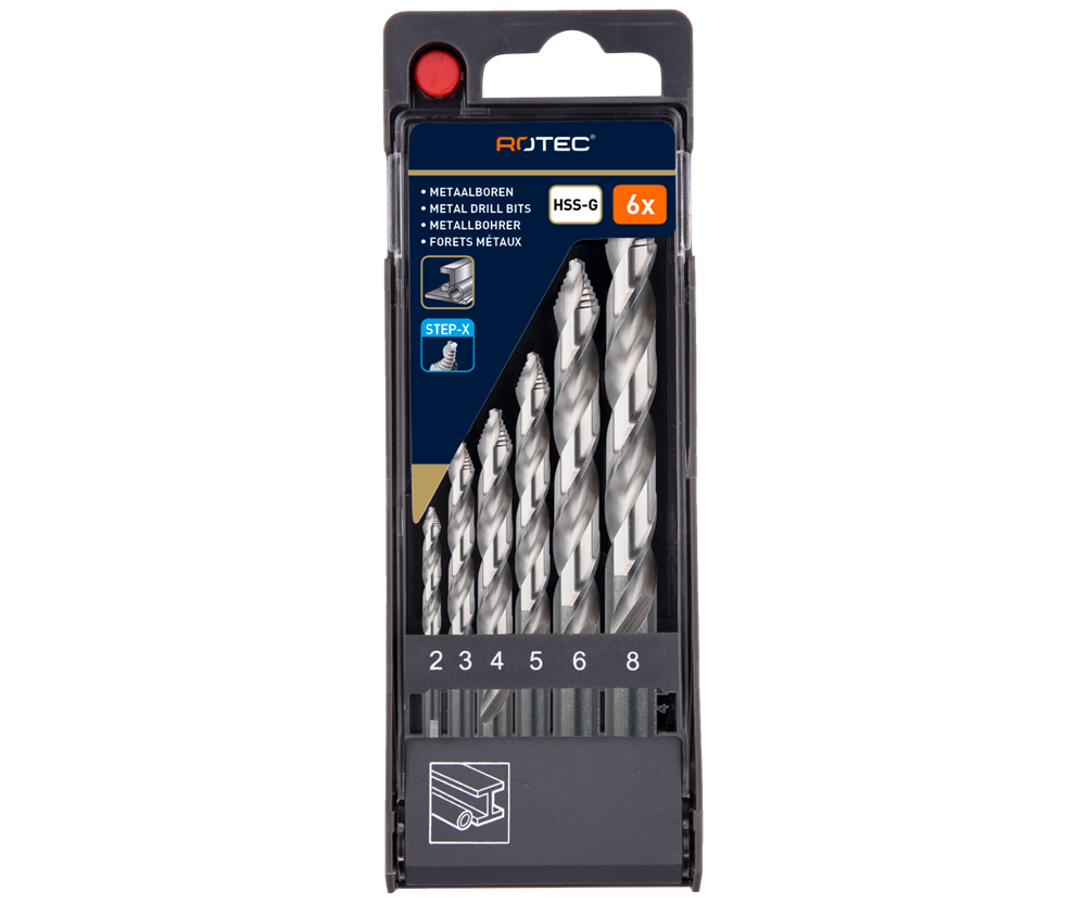 Rotec Spiraalborenset | 104 - STEP-X | DIN 338 | 6-dlg | ø2-8 - 900.1024