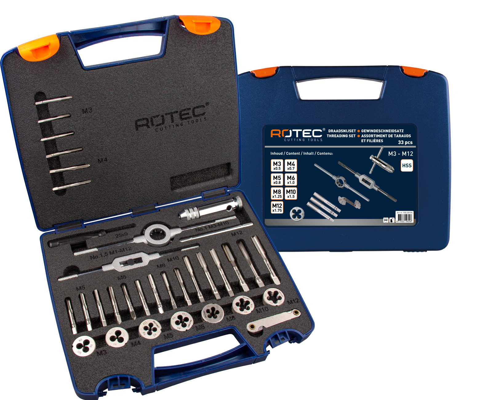 Rotec 900.2010K | Handtap- en snijplaatset | metrisch | in ABS-koffer | 33-dlg. - 900.2010K