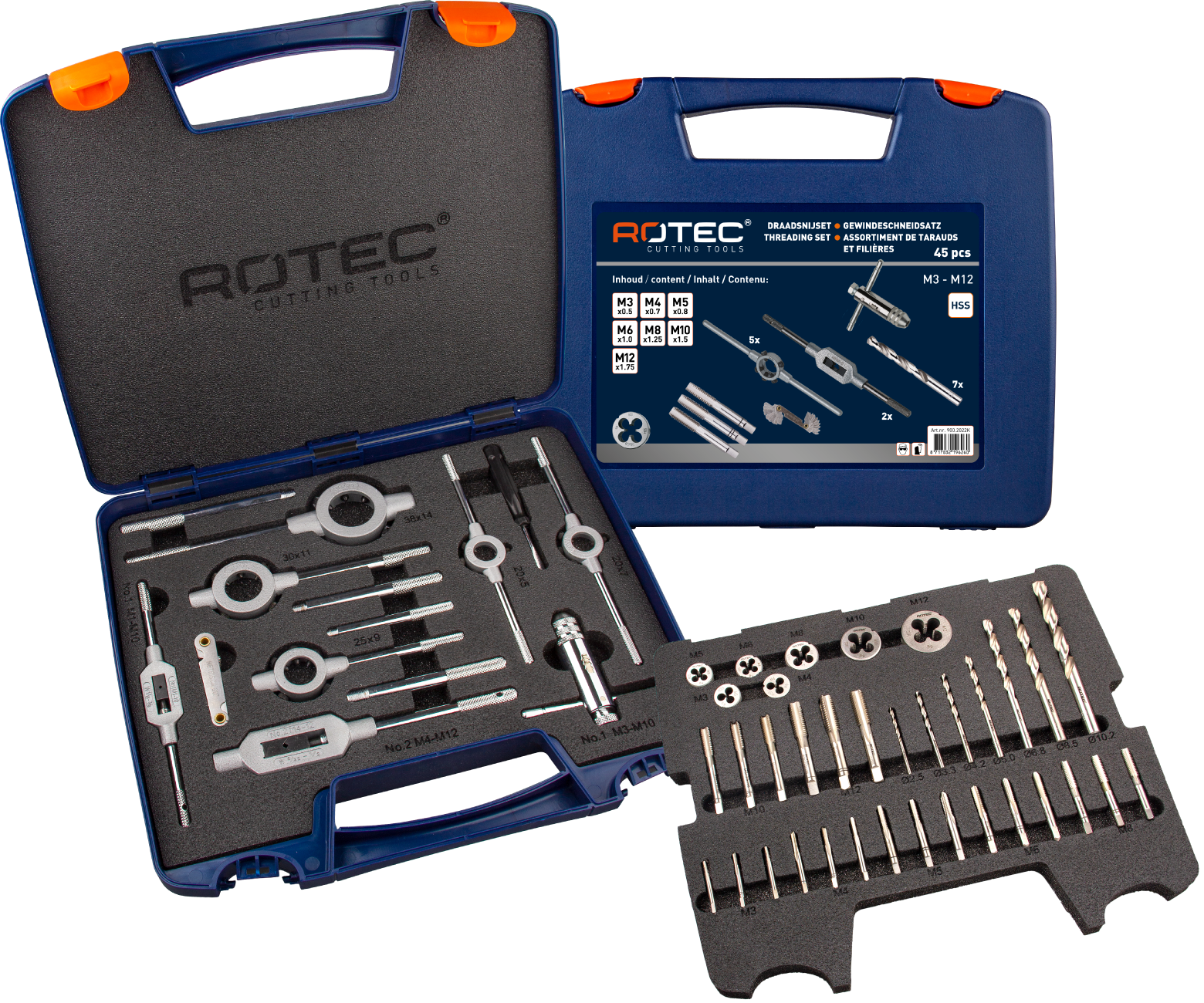 Rotec 900.2020K | Handtap- en snijplaatset | metrisch | in ABS-koffer | 45-dlg. - 900.2020K