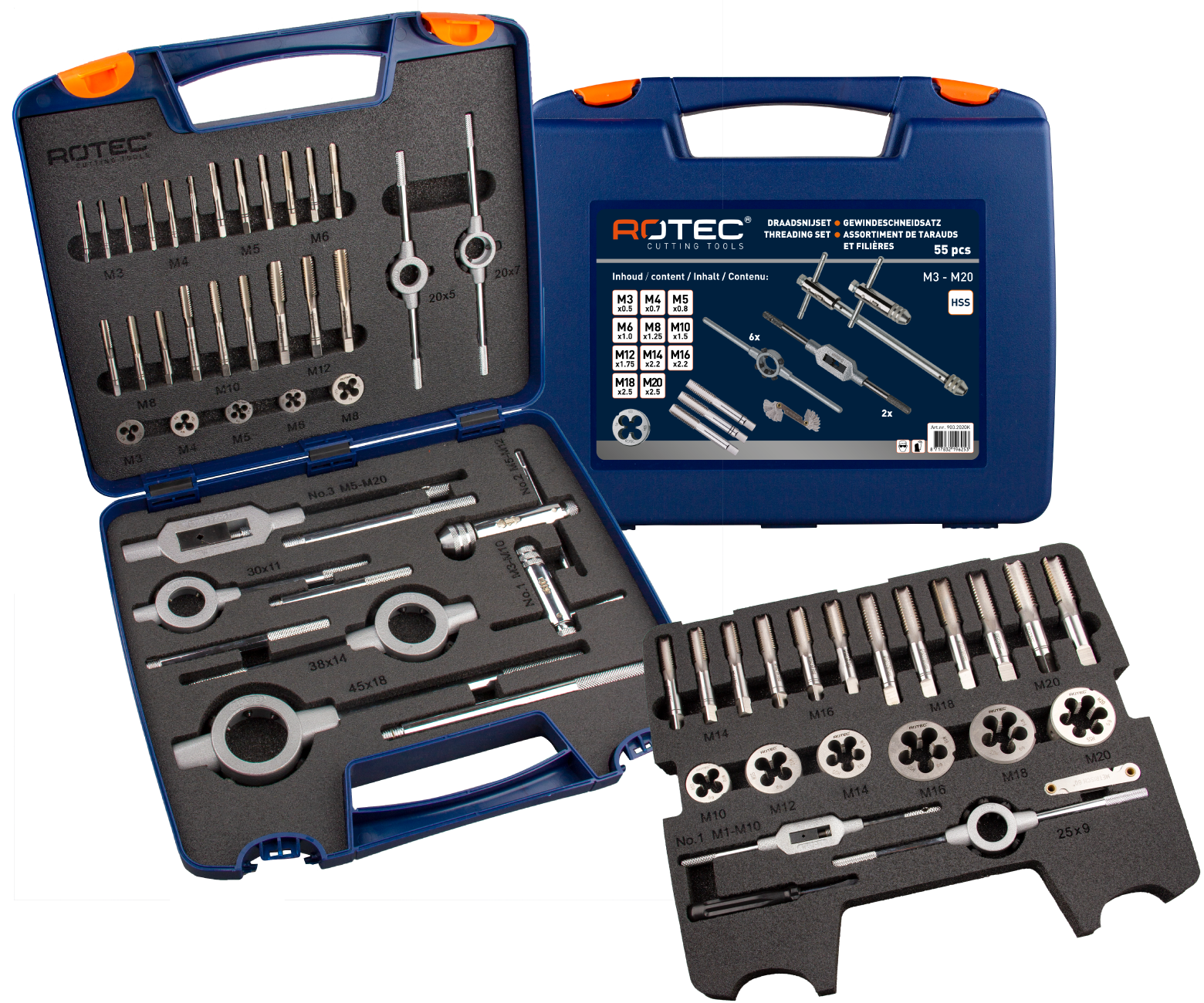 Rotec 900.2022K | Handtap- en snijplaatset | metrisch | in ABS-koffer | 55-dlg. 900.2022K