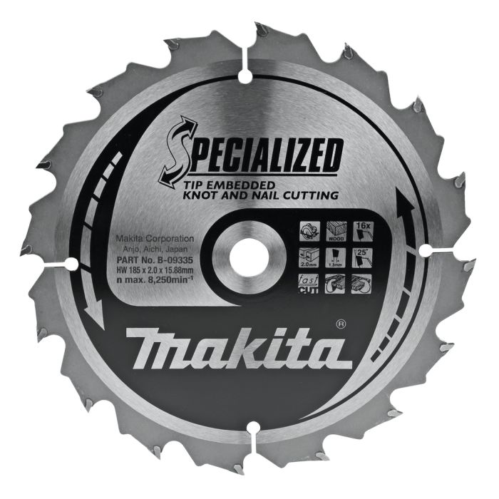 Makita Accessoires Cirkelzaagblad Hout | Noest/Spijker Embedded Tip 185x15,88x2,0 16T 25g - B-09335