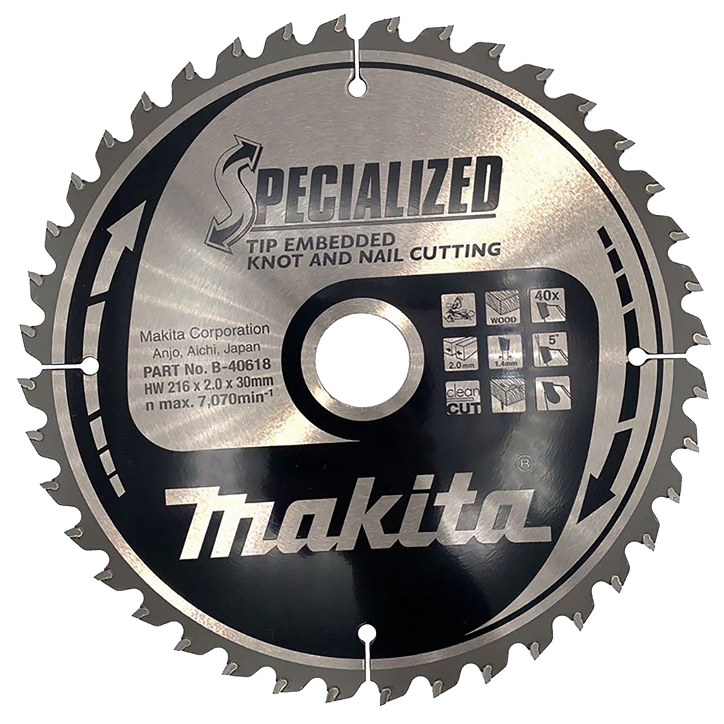 Makita Accessoires Afkortzaagblad Hout | Noest/Spijker Embedded Tip 216x30x1,4 40T - B-40618