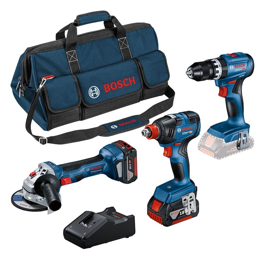 Bosch Blauw 3-delige 18v Combokit GSB 18V-45 + GDX 18V-200 + GWS 18V-7 + 2x5.0Ah - 0615990N35