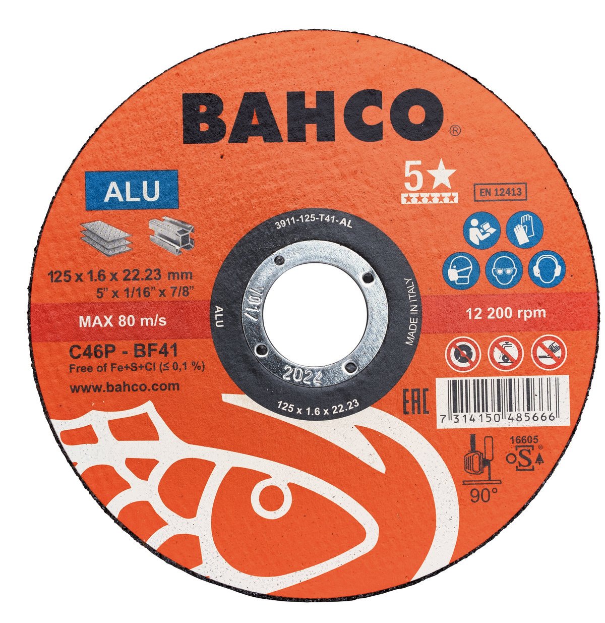 Bahco Slijpschijf | voor afbramen | voor aluminium | 125 x 1.6 x 22.23 mm 3911-125-T41-AL