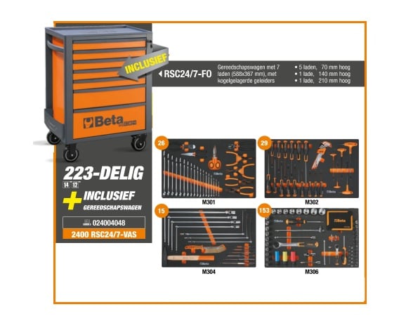 Beta 2400 Rsc24/7 Vas-Wagen + 223-delig Assortiment - 024004048