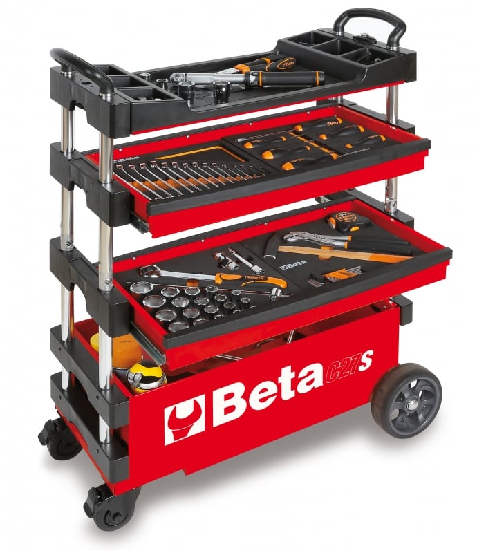 Beta C27S - Rood Inklapbare Mobiele gereedschapswagen | 2 laden - 027000203