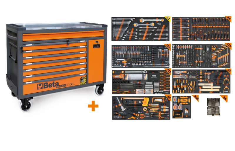 Beta BW 2400 RSC24AXXL-O Gereedschapswagen met 8 laden, gevuld met gereedschap | 1061 Delig - 024006381