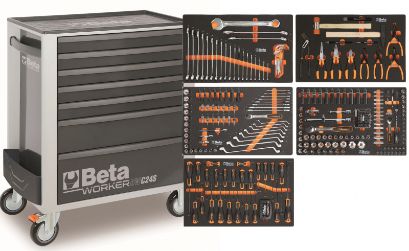 Beta BW 2400S G7/E-M Gereedschapswagen met 7 laden, gevuld met gereedschap | 309 Delig - 024006325