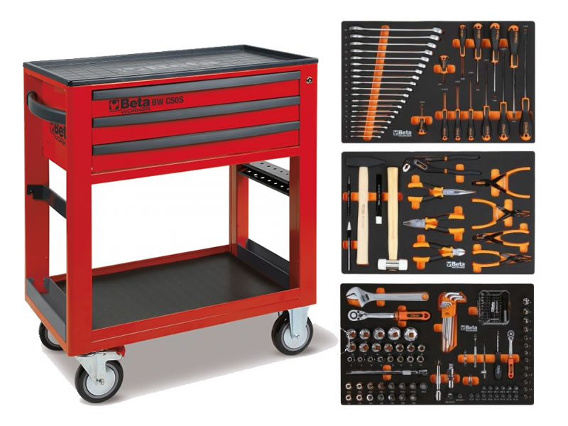 Beta BW 5000S R/3M Service wagen | Rood | 3 laden | 189 delig Assortiment - 050006333