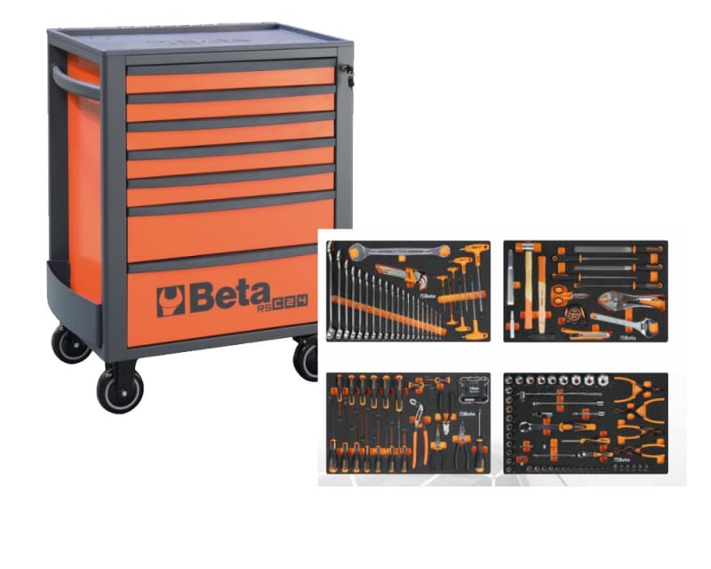 Beta RSC24/7FO Gevulde Gereedschapswagen + 185-Delige gereedschapset | Oranje - 024004027