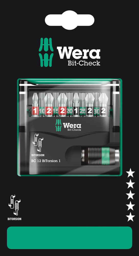 Wera 05136385001 12-delige Bit-Check BiTorsion 1 Bitset in cassette - 05136385001