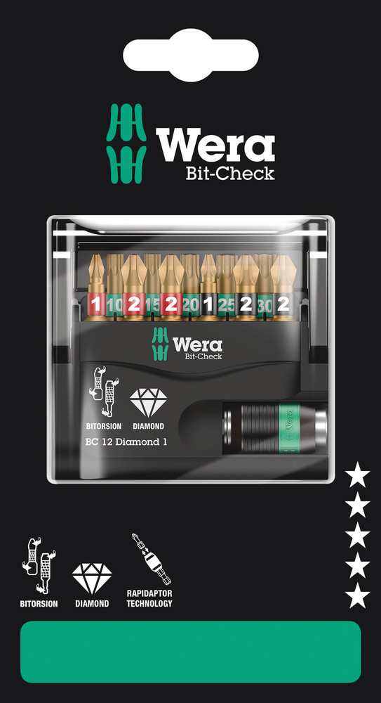 Wera 05136392001 12-delige Bit-Check Diamond 1 SB Bitset - 05136392001