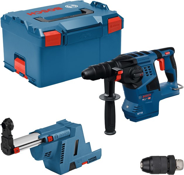 Bosch Blauw GBH 18V-28 F Accu boorhamer 18V | Met GDE 18V-16 stofafzuiging | Zonder accu en lader | In L-Boxx - 0611921103