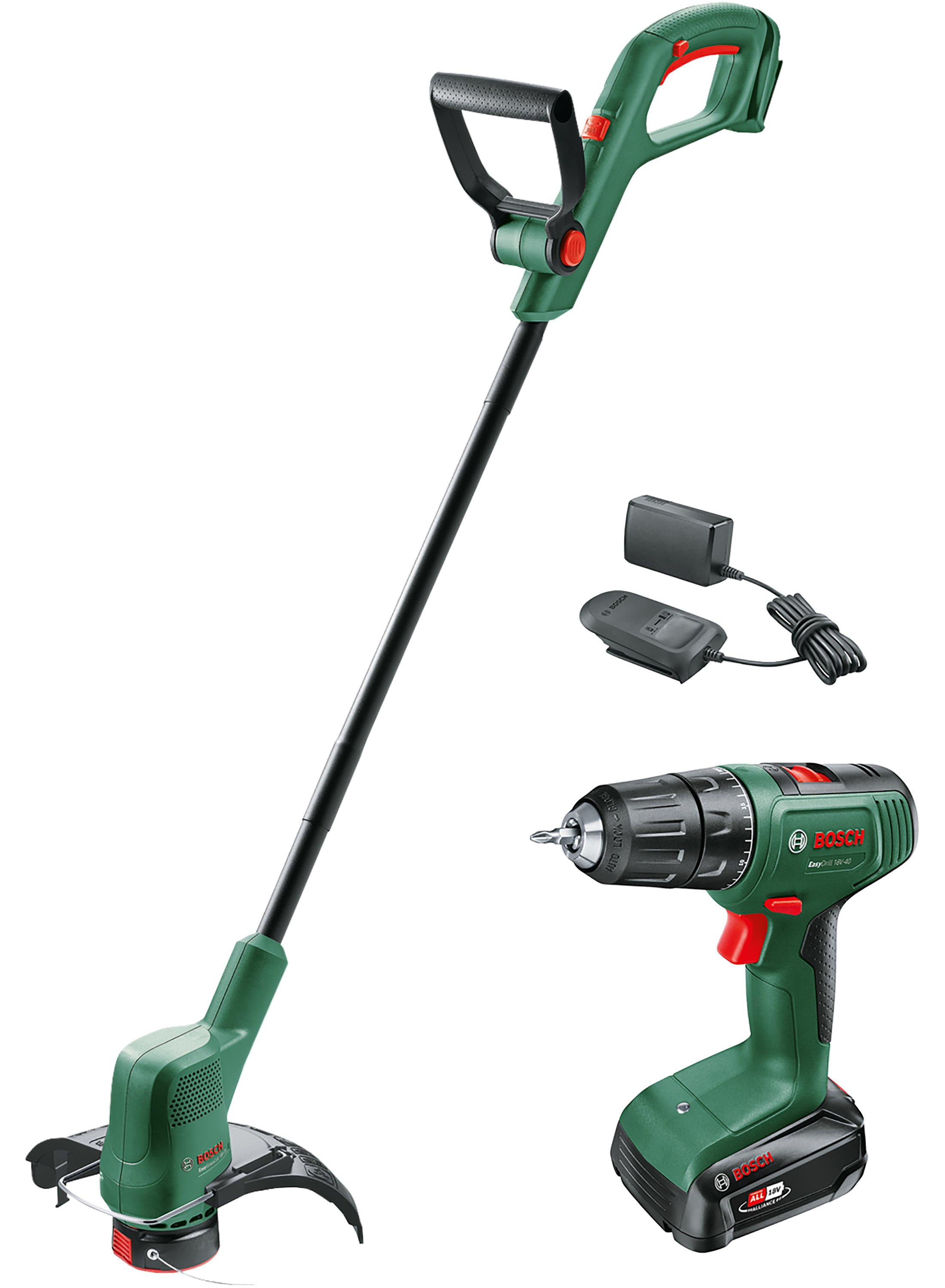 Bosch Groen Toolkit Toolkit EasyDrill 18V-40 + EasyGrassCut 18V-26 | Incl. 1-uurslader (AL 18V-20) + 1x 2,0 Ah accu - 0615991FN5