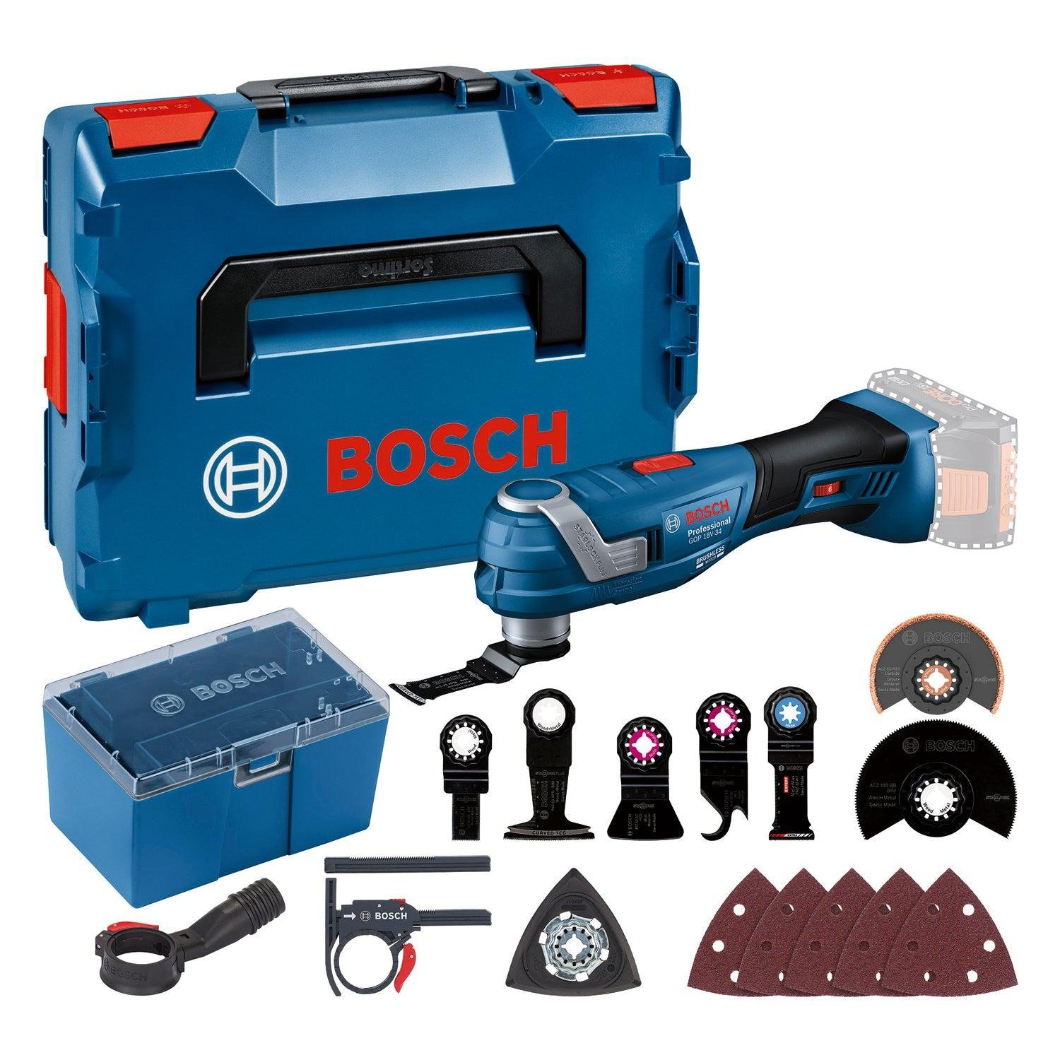 Bosch Blauw GOP 18V-34 Accu Multitool met Accessoires 18V | zonder accu&apos;s en lader in L-Boxx - 06018G2002