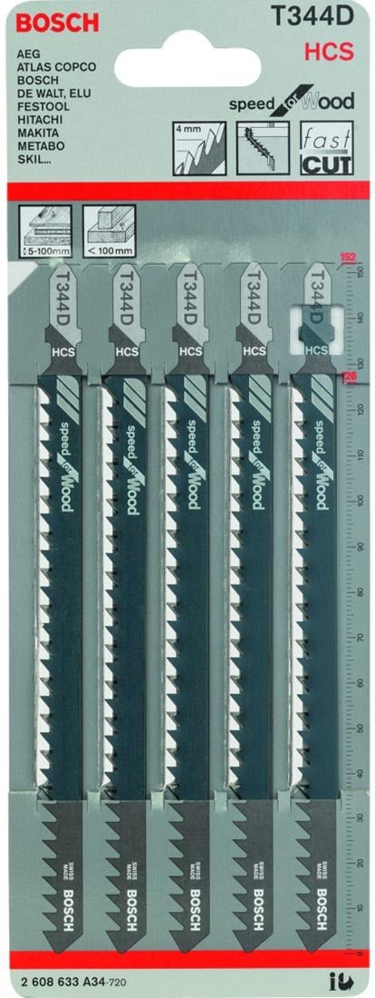 Bosch Accessoires 5x Speed voor hout decoupeerzaagblad T344D - 2608633A34