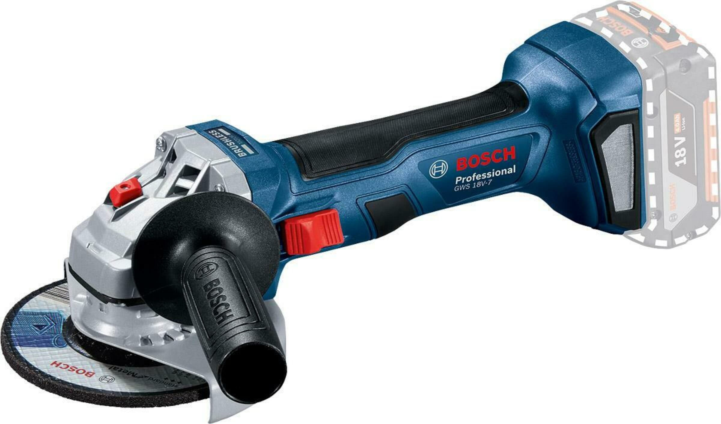 Bosch Blauw GWS 18V-7 Accu Haakse Slijper | Professional | 18V | Solo | Zonder accu's en lader - 06019H9001