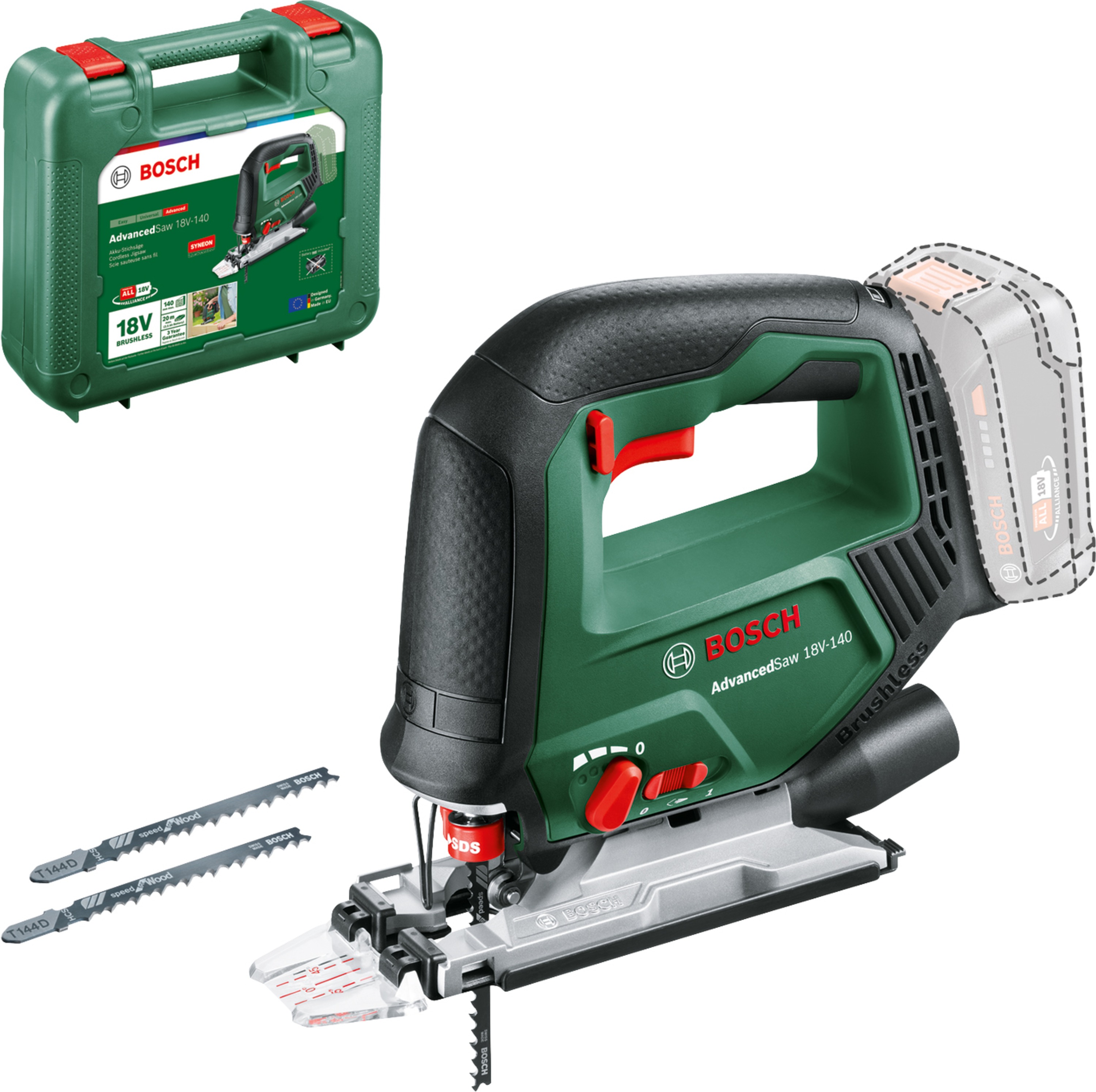 Bosch Groen AdvancedSaw 18V-140 Accu decoupeerzaag | Zonder accu en lader - 0603013002 afbeelding