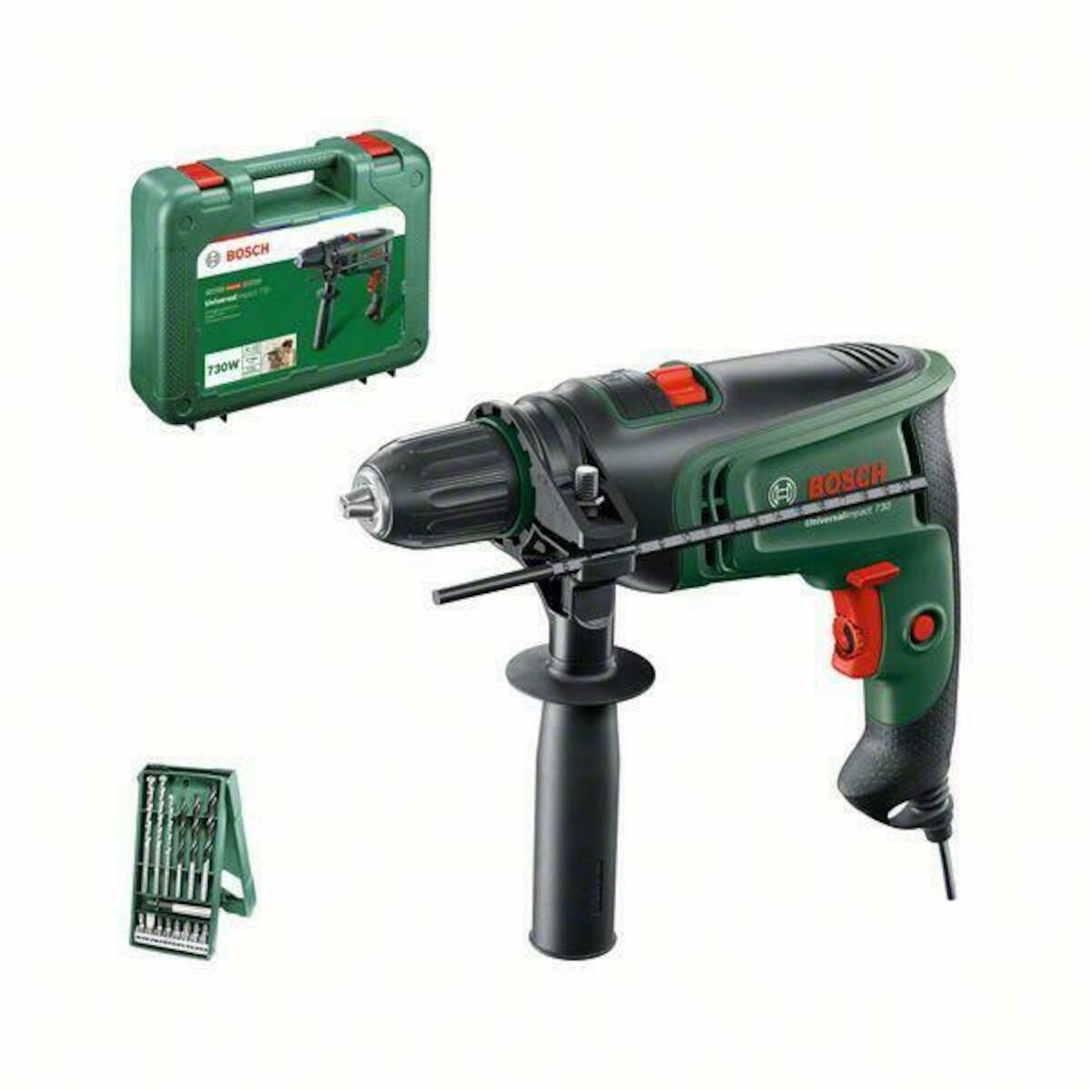 Bosch Groen Klopboormachine UniversalImpact 730 | Incl. Dieptestop, additionele handgreep en 15-delige X-Line set - 0603313402 afbeelding