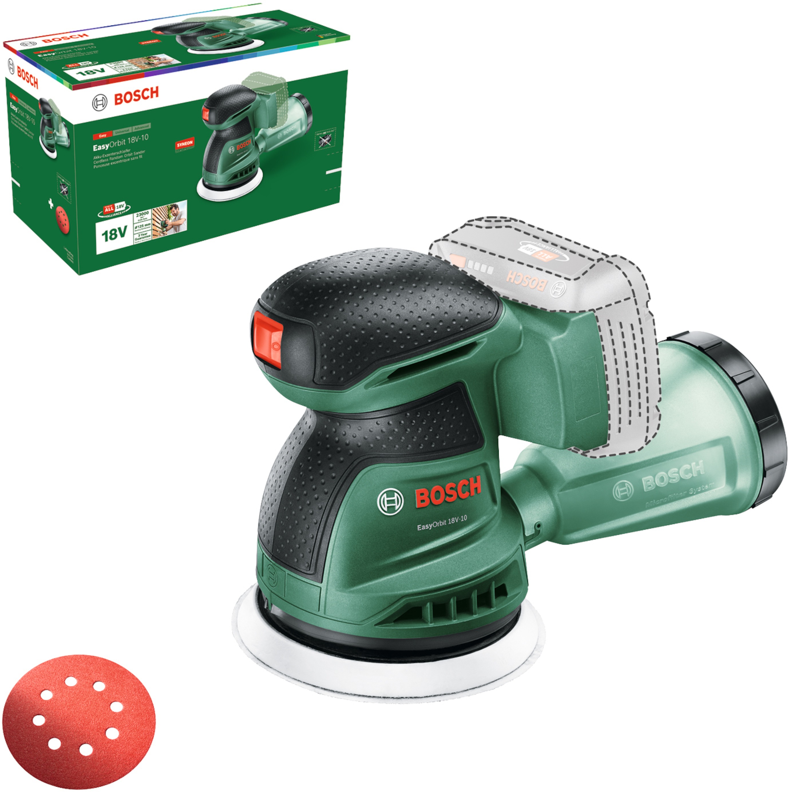 Bosch Groen EasyOrbit 18V-10 Accu-Excenterschuurmachine | Exclusief Accu's en Lader - 06033E4000