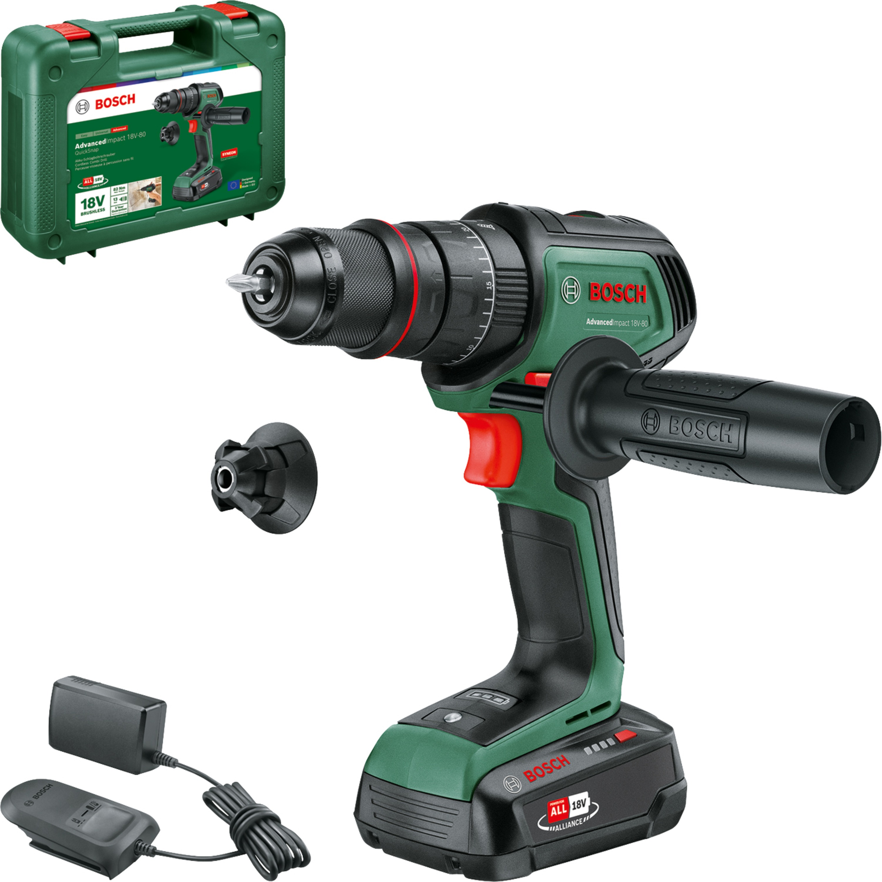 Bosch AdvancedImpact 18V-80 QuickSnap - Accuklopboorschroevendraaier - Inclusief Magnetische schroefhouder 13 mm boorhouder schroefbit - 1x 18V Li-Ion accu (2.5 Ah) 1-uurs lader