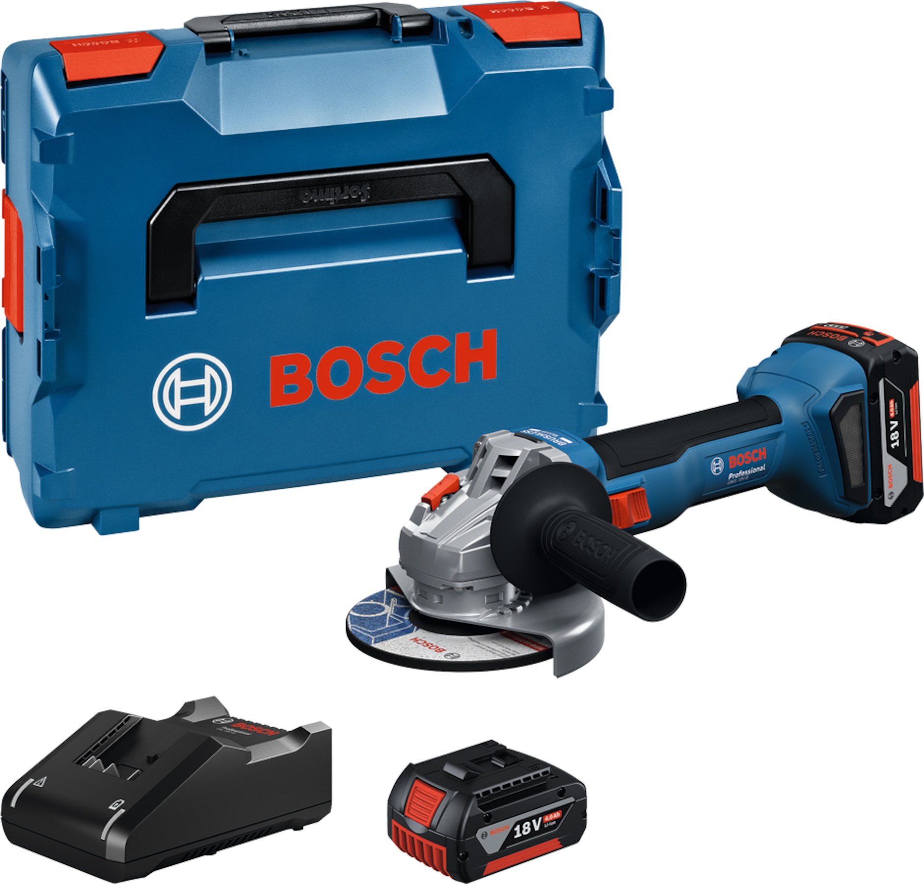 Bosch Blauw GWS 18V-8 Accu Haakse Slijper | Inclusief 2x GBA 18V 4,0 Ah & GAL 18V-40 Lader - 06019N9002